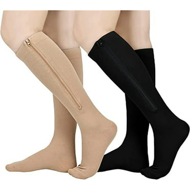 2 pairs 15-20mmhg Closed Toe Compression Socks Knee High, Zipper ...
