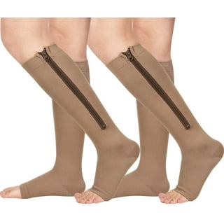  CASMON 2 Pairs Zipper Compression Socks for Women & Men, 15-20  mmHg Open Toe Knee High Support Socks for Varicose Vein Edema : Health &  Household