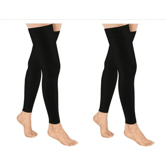 2 Pairs Wukang 20-30mmHg Black Thigh High Compression Stockings Footless Compression Socks for Women & Men