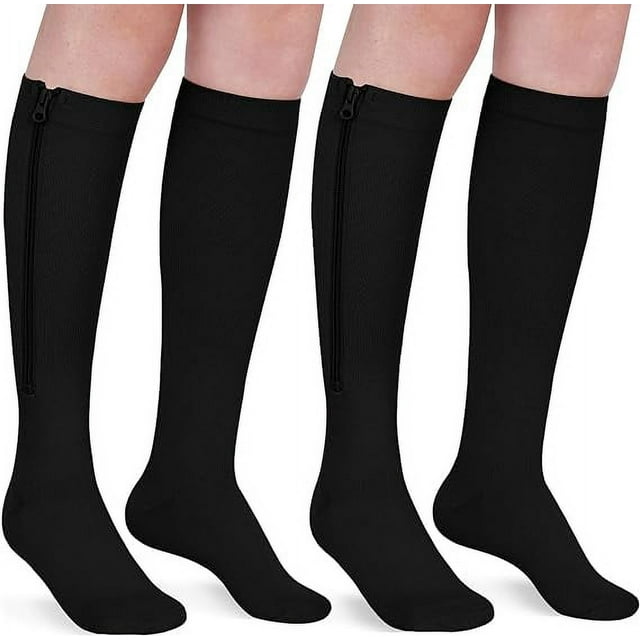 2 Pairs Wukang Zipper Compression Socks for Women & Men, 15-20 mmHg