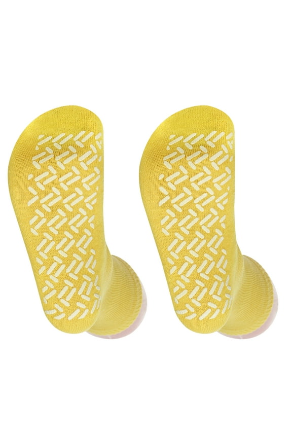 2 Pairs Yellow Non Skid Hospital, Yoga, Pilates, Gripper Slipper Socks Men's or Women Mid Calf Size XXL