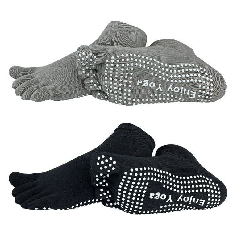 2 Pairs Yoga Socks for Women with Grips, Pilates Socks, Barre Socks,Women's  Non-Slip Grip Toe Socks (Black /Grey) 