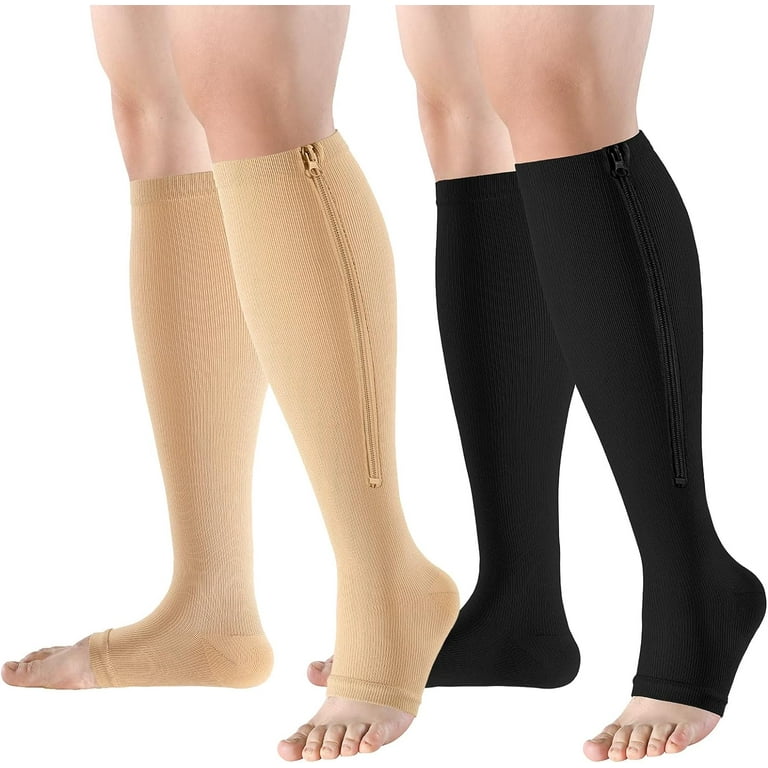 Pairs] Zipper Compression Socks Open Toe 15-20mmHg for Women