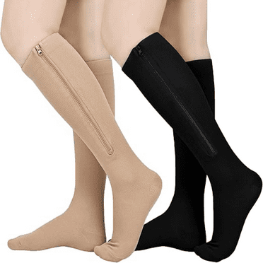 2 Pairs Zipper Compression Socks Women and Men, Closed Toe Compression Stocking, 15-20 mmHg Knee high compression socks for Edema, Varicose Veins, Swollen Sore 3XL