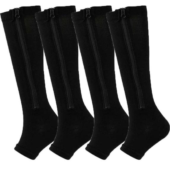 2 Pairs Zipper Compression Socks for Women Men 15-25 mmHg Open Toe Knee High Support Socks