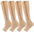 thumbnail image 1 of 2 Pairs Zipper Compression Socks for Women Men 15-25 mmHg Open Toe Knee High Support Socks, 1 of 7