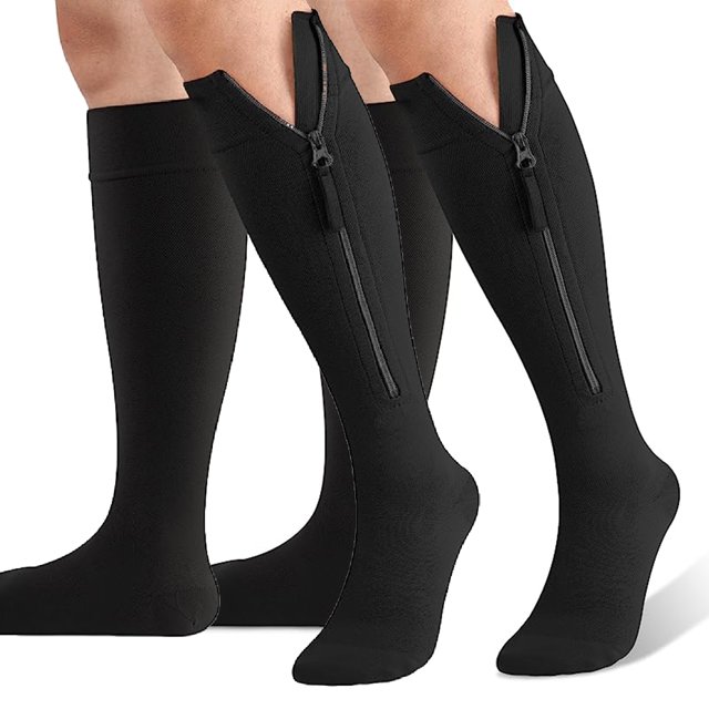 2 Pairs Zipper Copper Compression Socks for Women & Men Circulation 1520 mmHg Better Blood