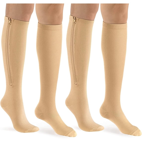 2 Pairs Zipper Copper Compression Socks for Women & Men Circulation 15-20 mmHg - Better Blood Flow, Swelling , Best Support for Medical, Running, Nursing