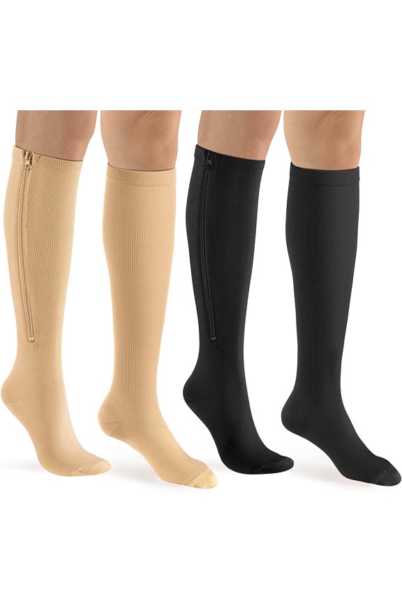 2 Pairs Zipper Copper Compression Socks for Women & Men Circulation 15-20 mmHg - Better Blood Flow, Swelling , Best Support for Medical, Running, Nursing