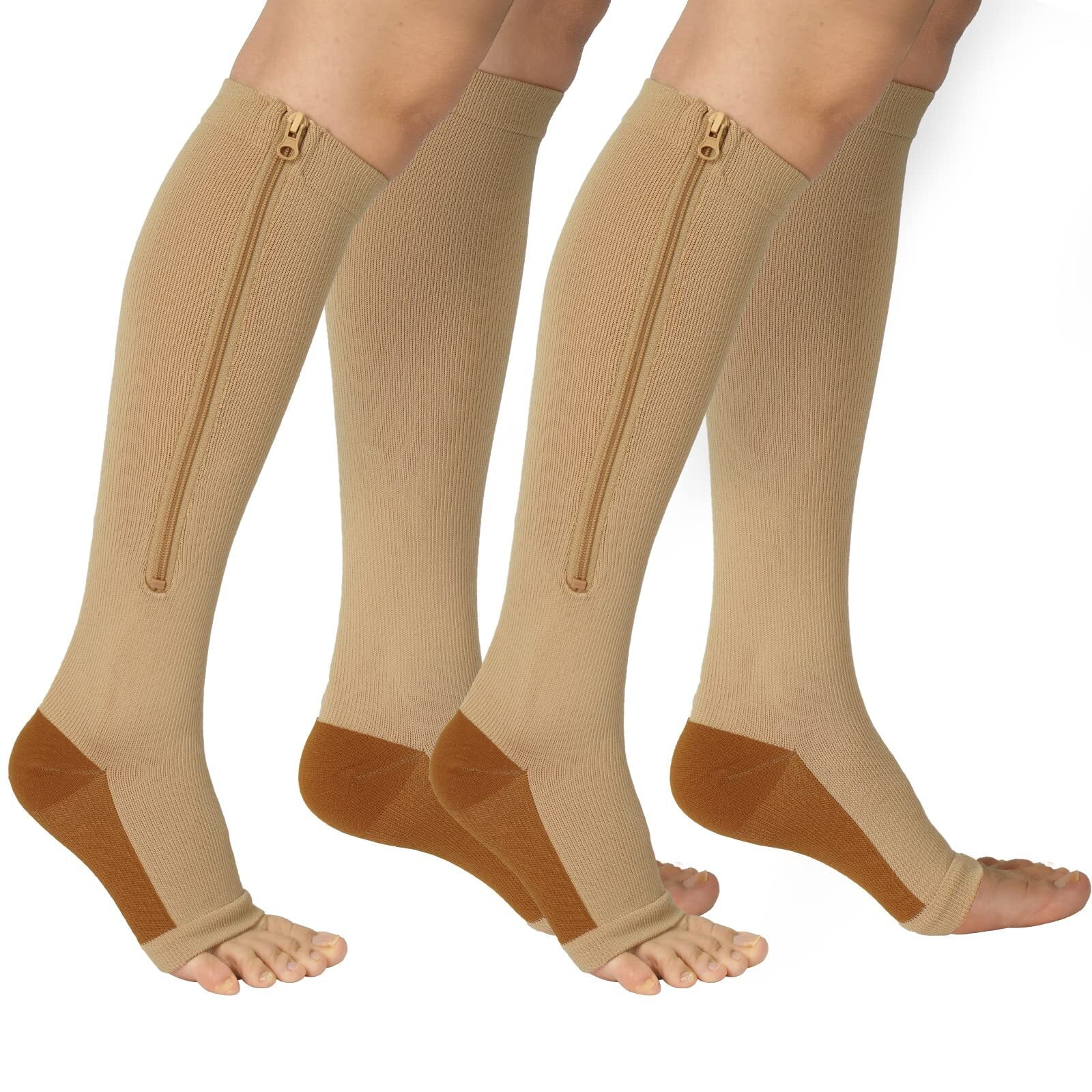 2 Pairs Zipper Copper Compression Socks for Women & Men Circulation 1520 mmhg Better Blood