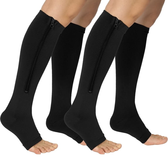 2 Pairs Zipper Copper Compression Socks for Women & Men Circulation 15-20 mmhg - Better Blood Flow, Swelling, Best Support for Medical, Running, Nursing