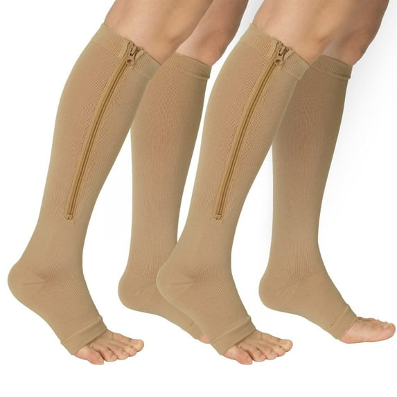 2 Pairs Zipper Copper Compression Socks for Women & Men Circulation 15-20 mmhg - Better Blood Flow, Swelling, Best Support for Medical, Running, Nursing