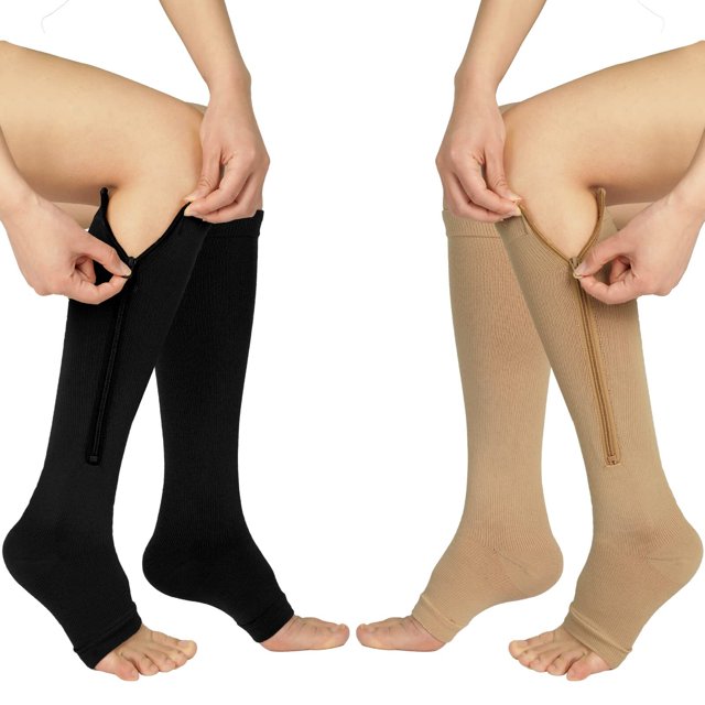 2 Pairs Zipper Copper Compression Socks for Women & Men Circulation 1520 mmhg Better Blood