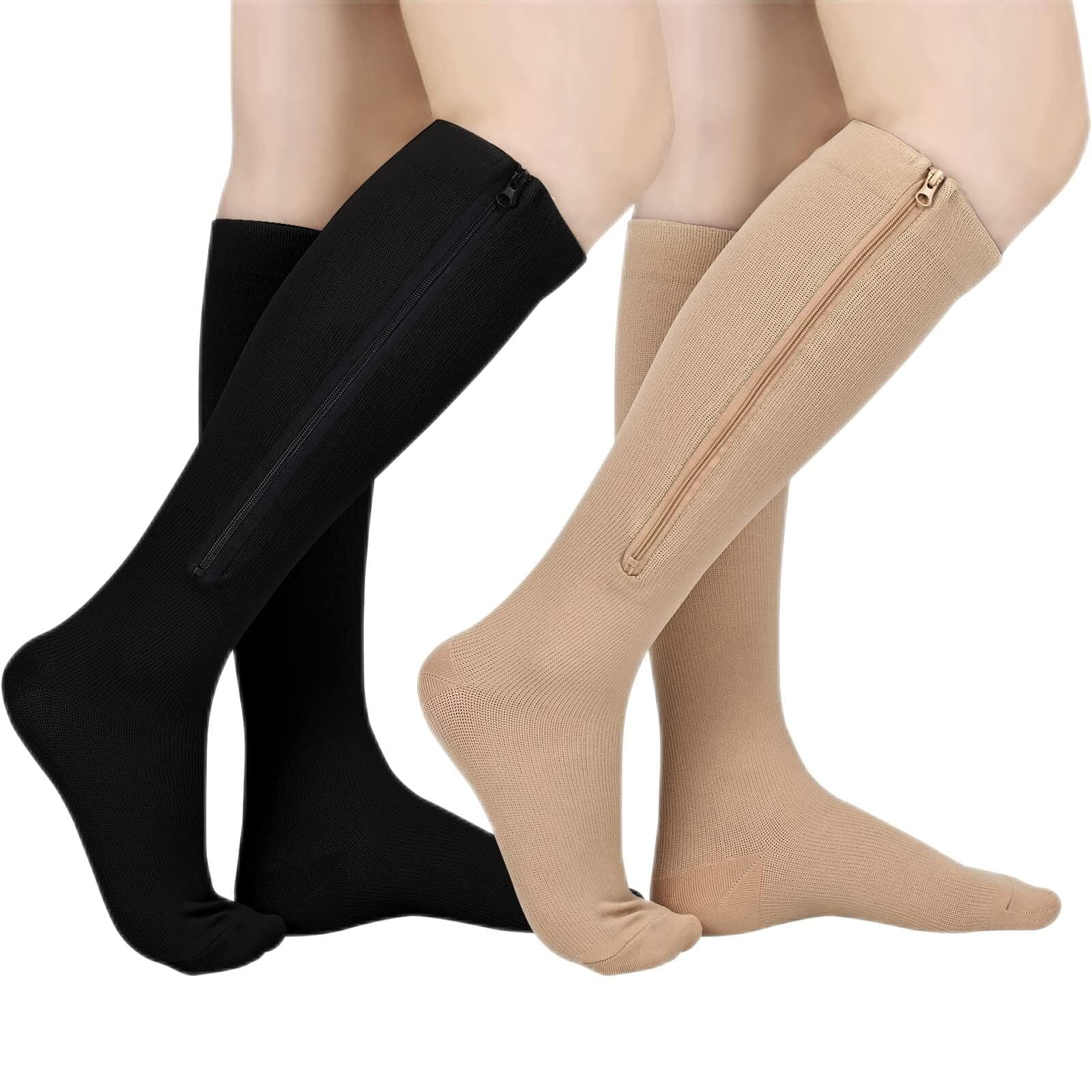 2 Pairs Zipper Copper Compression Socks Women Men Circulation 15 20