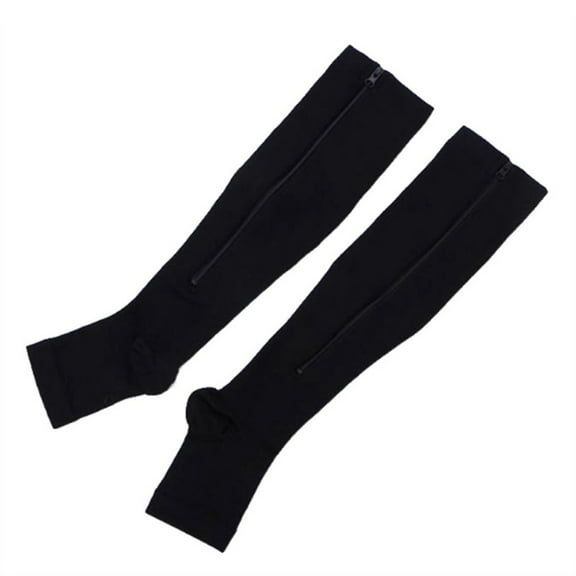 2 Pairs Zipper Copper Compression Socks for Women Men, Open Toe Medical Compression Knee High Stockings for Circulation Support, Open Toe Compression Stocking Suit for Walking