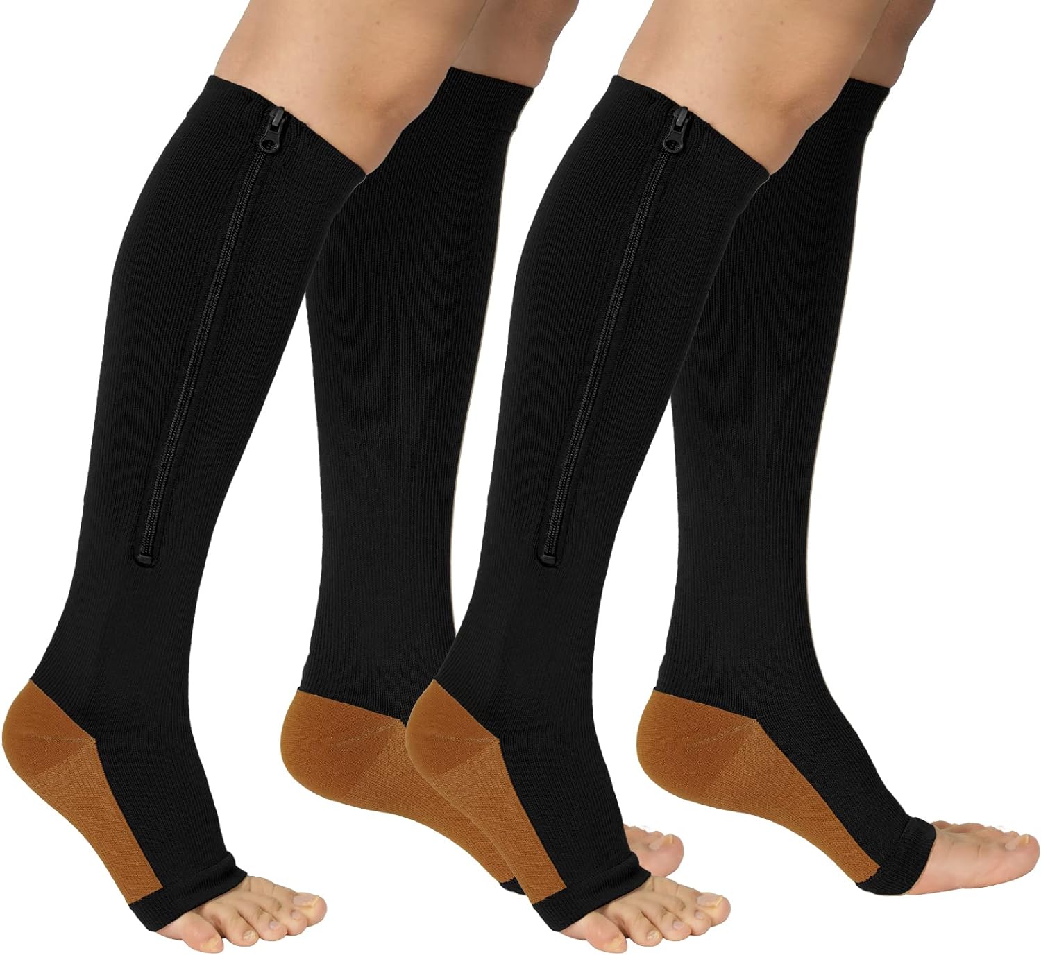 2 Pairs Zipper Copper Fit Compression Socks for Women Men, 1520 mmHg