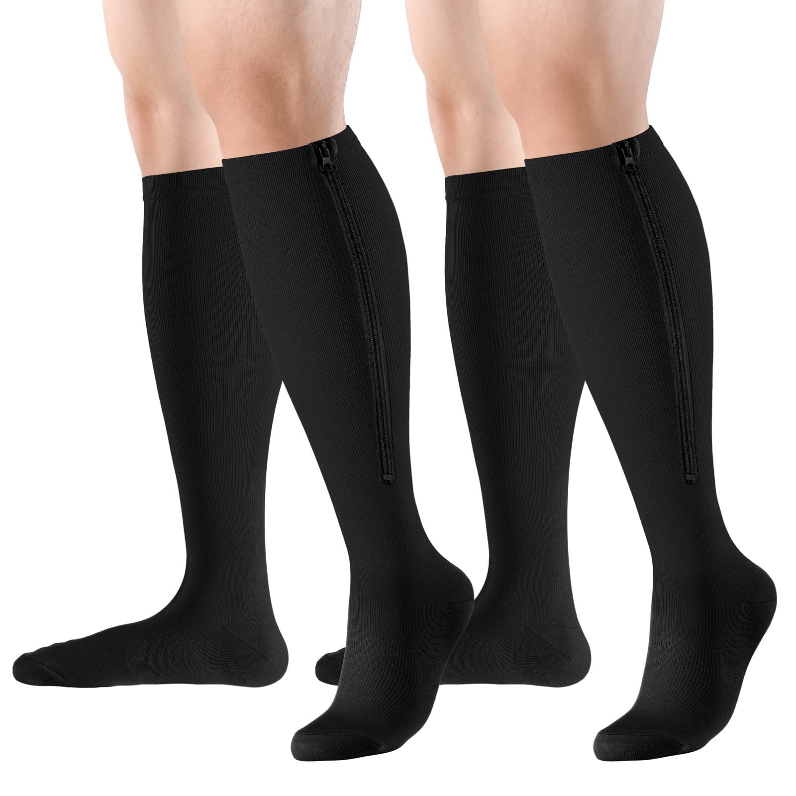2 Pairs Zipper Medical Sport Copper Compression Socks With Antislip Silicone for Women & Men