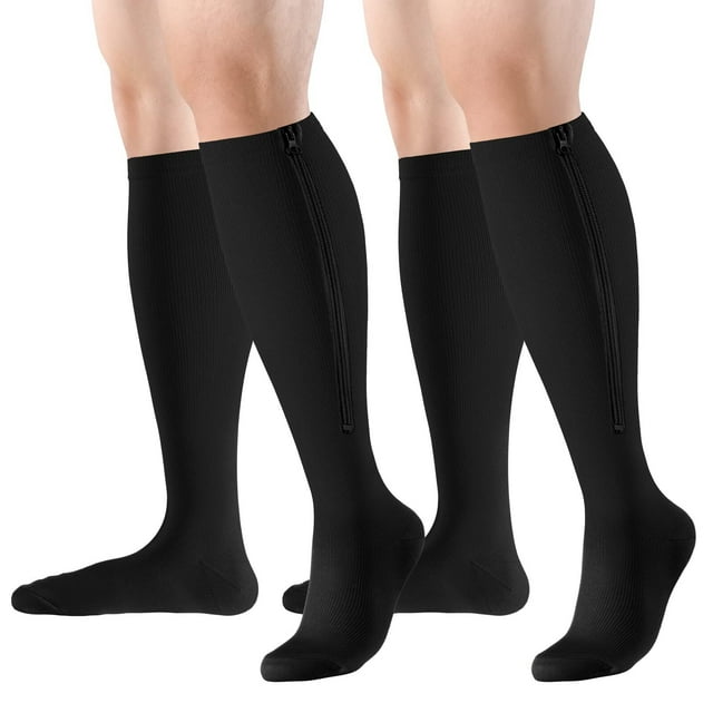 2 Pairs Zipper Medical Sport Copper Compression Socks With Antislip