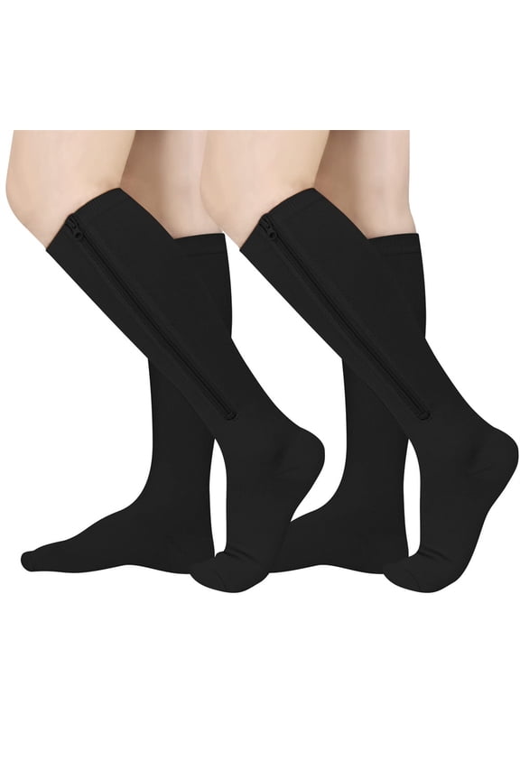 2 Pairs Zipper Pressure Compression Socks Stockings Leg - Open Toe Knee High - 20-30 mmHg - Circulation, Varicose Veins, Swollen Legs, Zipper