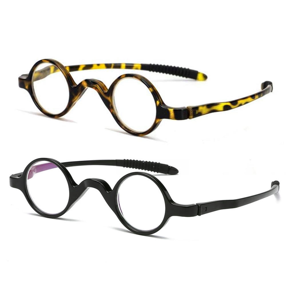2 Pairs of 32mm Retro Reading Glasses Fashionable Small Round Personalized Classic Blue Light Blocking Readers TR90 Flexible Presbyopic Glasses +1.00