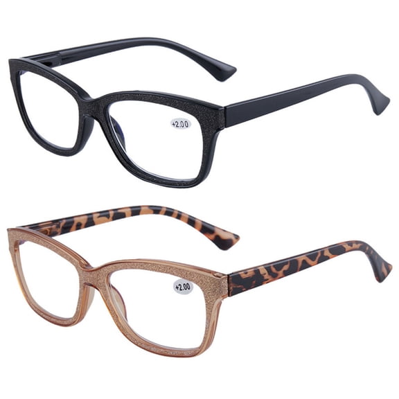 2 Pairs of Anti-blue Light Square Reading Glasses 2.00 Bling Presbyopic Glasses Spring Hinge Readers +2.0 for Women
