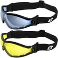 thumbnail image 1 of Birdz Eyewear Boogie Black Foam Padded Motorcycle Ski Skydiving Goggles  2 Pairs with Blue Mirror & Yellow Anti-Fog Lenses, 1 of 6