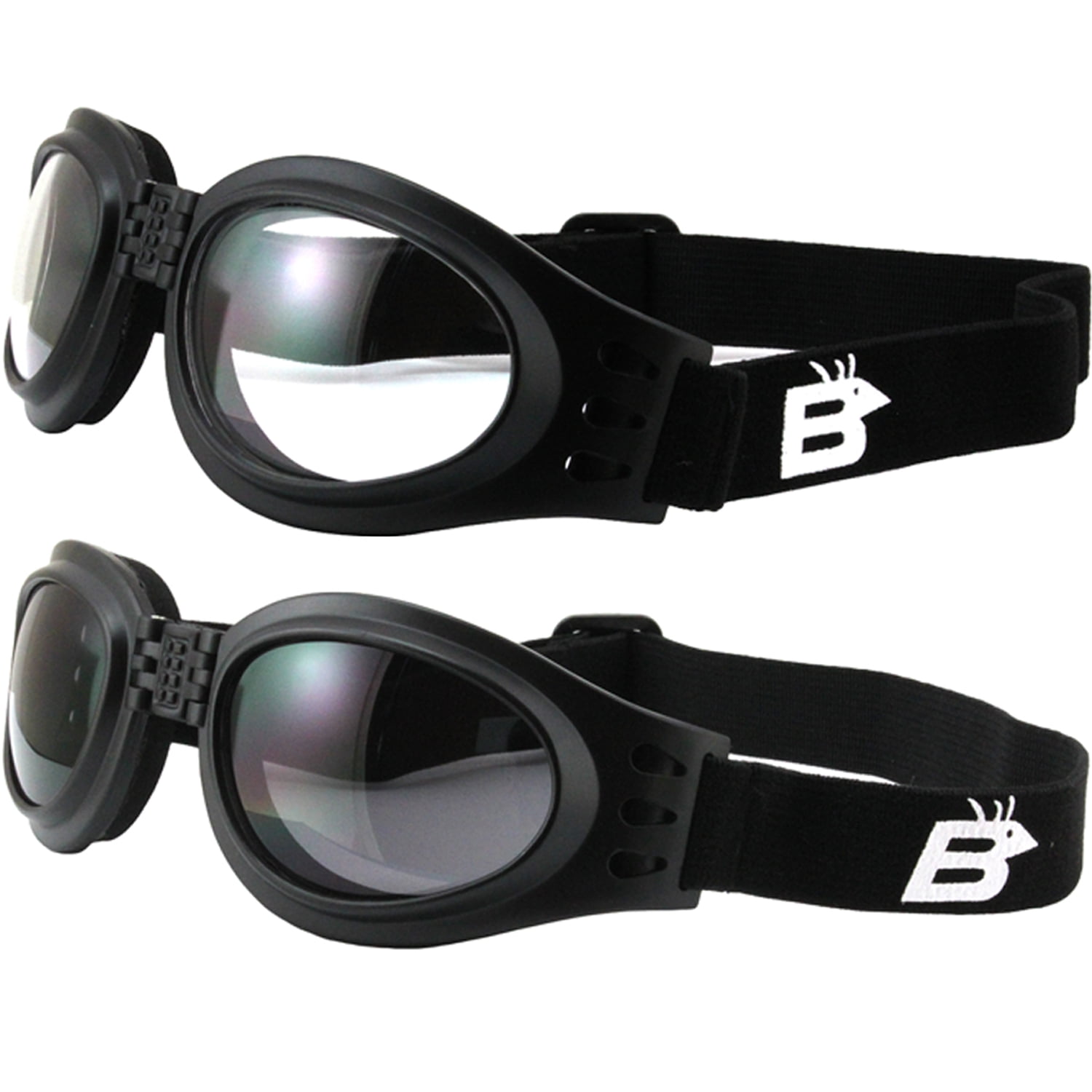 2 Pairs of Birdz Eyewear Parrot Black Folding Padded Motorcycle Goggles