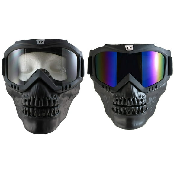 Birdz Eyewear Skullbird 2 Pairs Black Detachable Skull Mask Goggles Clear + ReflecTech Blue Mirror Lenses
