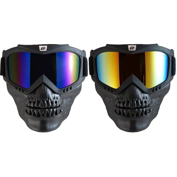 Birdz Eyewear Skullbird 2 Pairs Black Detachable Skull Mask + Goggles ReflecTech Blue + Red Mirror Lenses