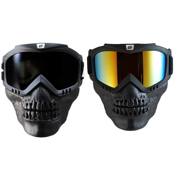 Birdz Eyewear Skullbird 2 Pairs Black Detachable Skull Mask Goggles Smoke + ReflecTech Red Mirror Lenses