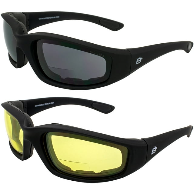 2 Pairs of Birdz Oriole Bifocal Safety Sunglasses Black Frames 2.0X with Smoke & Yellow Lenses