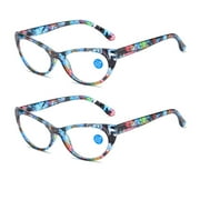 2 Pairs of Cat Eye Blue Floral Print Reading Glasses Blue Light Blocking Ladies Readers Spring Hinge Presbyopia Glasses +3.00 for Women