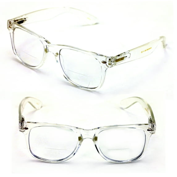 2 Pairs of Comfortable Classic Retro Reading Glasses - Bifocals - Spring Hinge - Clear Transparent Frame +3.25