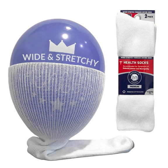 2 Pairs of Extra Wide Diabetic Socks,Mid/Over-the-Calf Medical Swollen Feet Socks (White, 10-16)