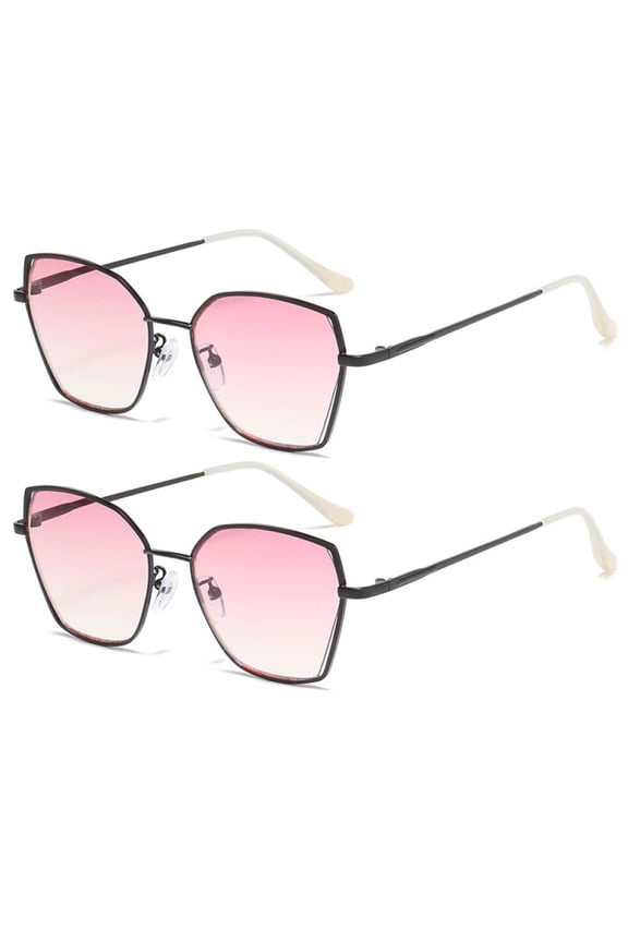 2 Pairs of Fashion Gradient Pink Reading Glasses 2.00 for Women, Metal Oversized PROGRESSIVE Presbyopic Glasses, Sunglasses Black Readers +2.00