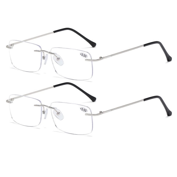 2 Pairs of Frameless BIFOCAL Silver Reading Glasses 3.00 for Men and Women, Rectangle Presbyopic glasses, Rimless Blue Light Blocking Readers +3.00