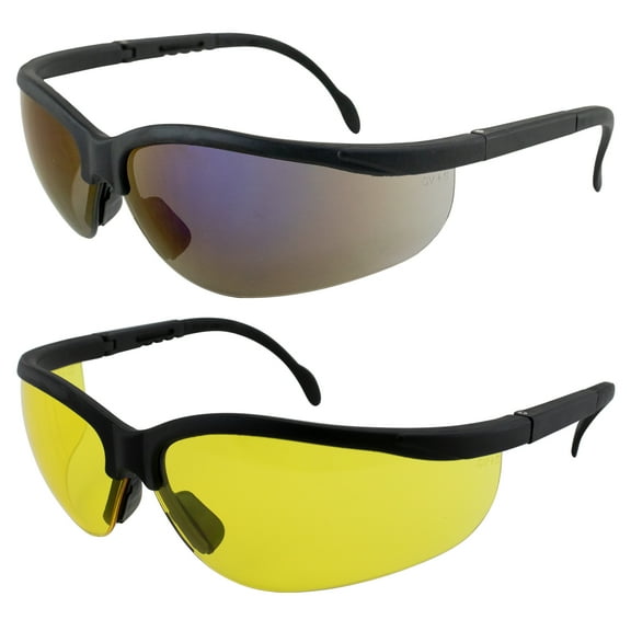 2 Pairs of Global Vision Blue Moon Safety Glasses Black Half Frame Blue Mirror & Yellow Lenses