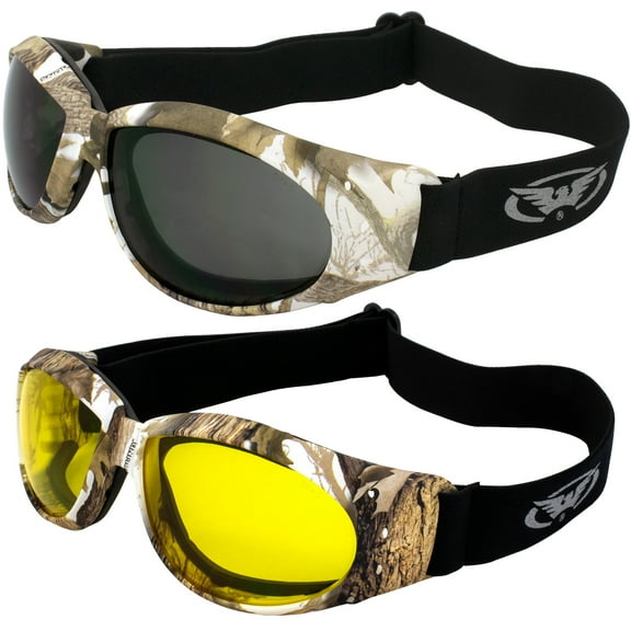Global Vision Eliminator Dirt Bike Z 55 Padded Motorcycle White Camo Riding Safety Goggles 2 Pair Yellow & Smoke Lenses