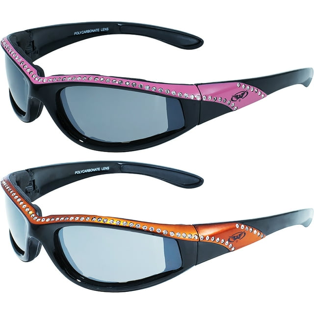 2 Pairs of Global Vision Eyewear Marilyn 11 Women's Black Sunglasses Pink + Orange Stripe Frames Flash Mirror Lenses