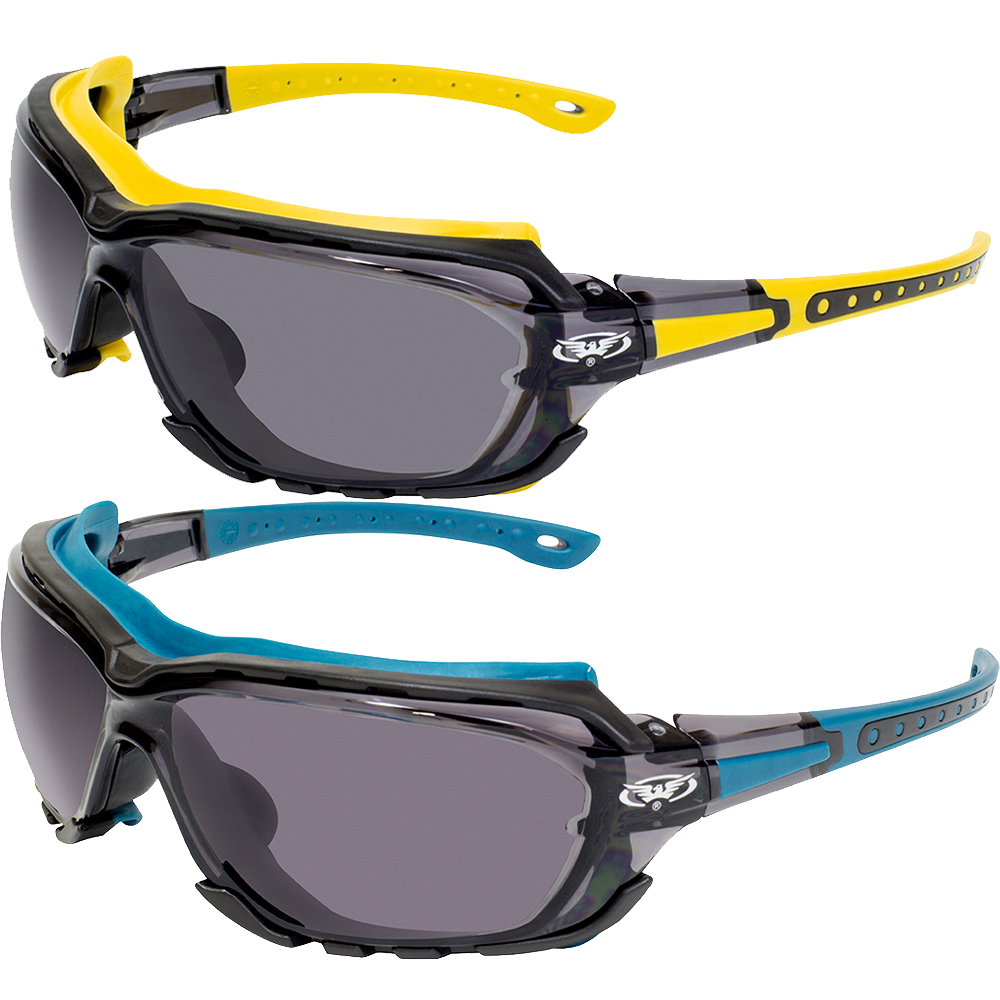 2 Pairs of Global Vision Octane Padded Safety Glasses Yellow and Blue Gaskets Smoke Lens - image 1 of 4