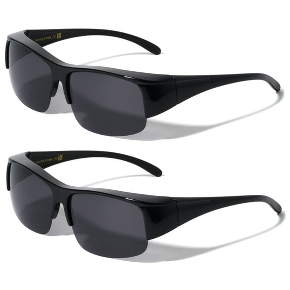 2 Pairs of Half Rim Sport Polarized Fit Over Sunglasses Wear Over Prescription Eyeglasses 100% UV Protection Men Women