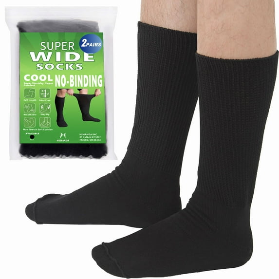 2 Pairs of Hehanda Extra Wide Socks for Lymphedema - Bariatric Sock - Swollen feet and Mens and Womens Legs - One Size Unisex