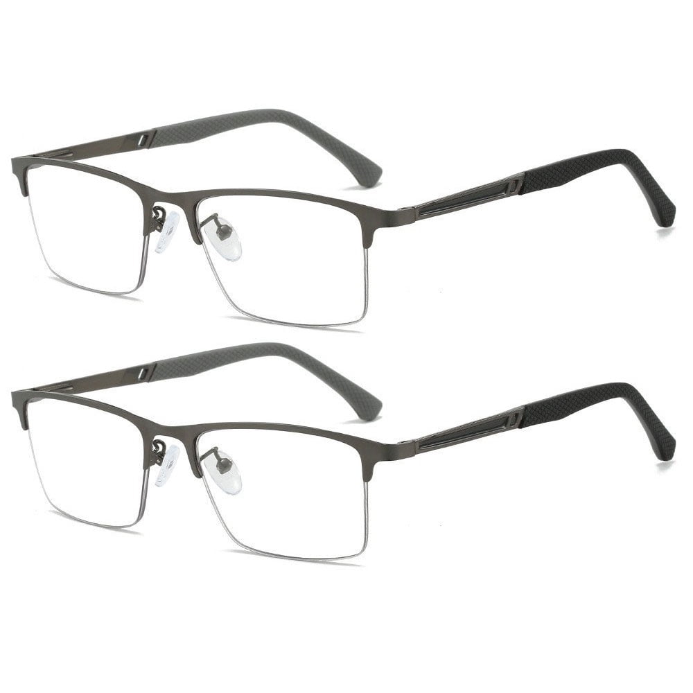 2 Pairs of Men Anti-blue Light Business Reading Glasses 1.50 Fashion Spring Hinge Gunmetal Metal Readers +1.50 Strength