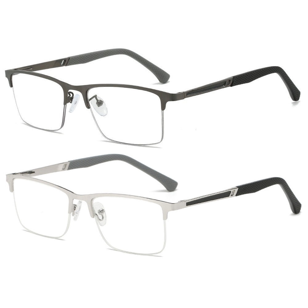 2 Pairs of Men Anti-blue Light Business Reading Glasses 4.00 Fashion Spring Hinge Metal Readers +4.00 Strength