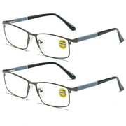 2 Pairs of Men Anti-blue light Reading Glasses 1.00 Metal Business Business Rectangular Spring Hinges Gunmetal Readers +1.0
