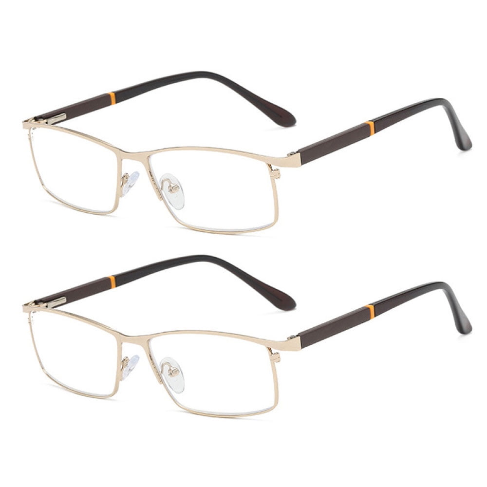 2 Pairs of Men Anti-blue light Reading Glasses 2.50 Metal Business Business Rectangular Spring Hinges Gold Readers +2.5