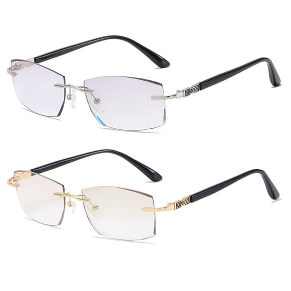 2 Pairs of Men Diamond Rimless Reading Glasses 2.50 Tinted BIFOCAL Rectangular Readers Sunglasses +2.50 strength