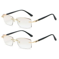 2 Pairs of Men Gold Diamond Rimless Reading Glasses 1.50 Tinted Brown BIFOCAL Rectangular Readers Sunglasses  1.50 strength
