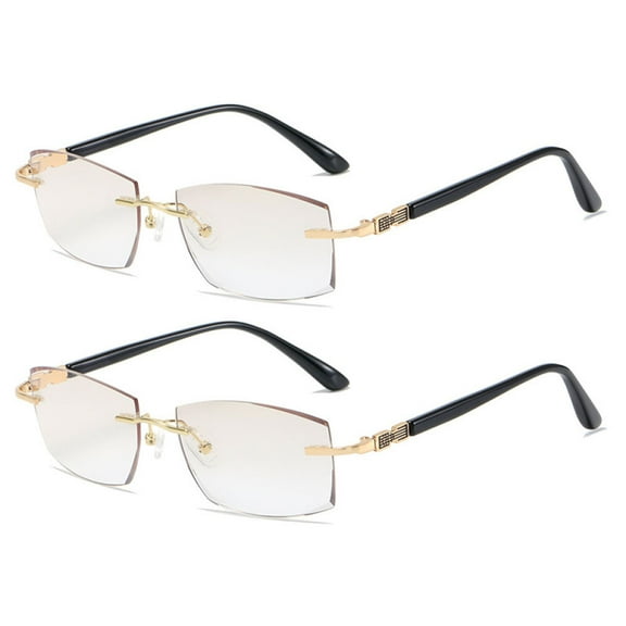 2 Pairs of Men Gold Diamond Rimless Reading Glasses 1.50 Tinted Brown BIFOCAL Rectangular Readers Sunglasses +1.50 strength