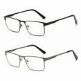 thumbnail image 1 of 2 Pairs of Men Rectangle Spring Hinges Reading Glasses 1.25 Metal Business Blue Light Blocking Readers +1.25 Strength (1 Pc Black and 1 Pc Gunmetal), 1 of 5